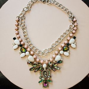 Fashion Statement Necklace Faux Crystal Silver Chain